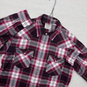 Vintage Levis Plaid Pearl Snap Button Down Shirt Long Sleeve Black Red‎ Western